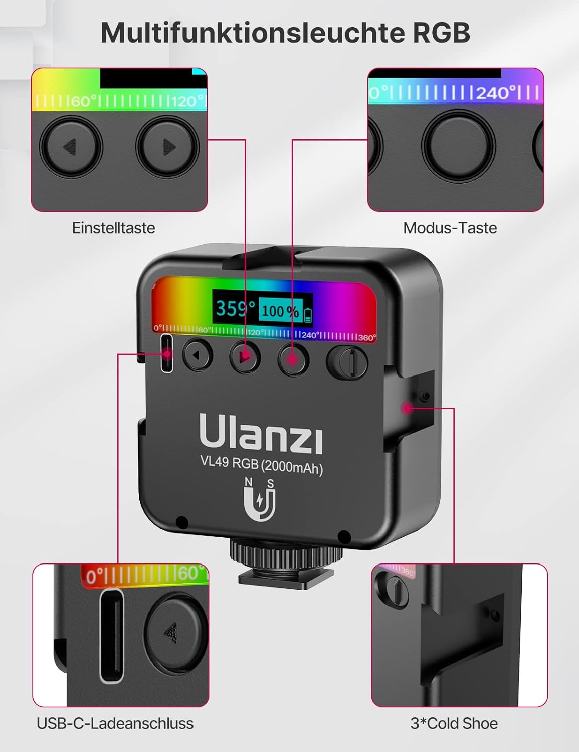 Detalle 2 de ULANZI VL49 Videoleuchte 2000 mAh