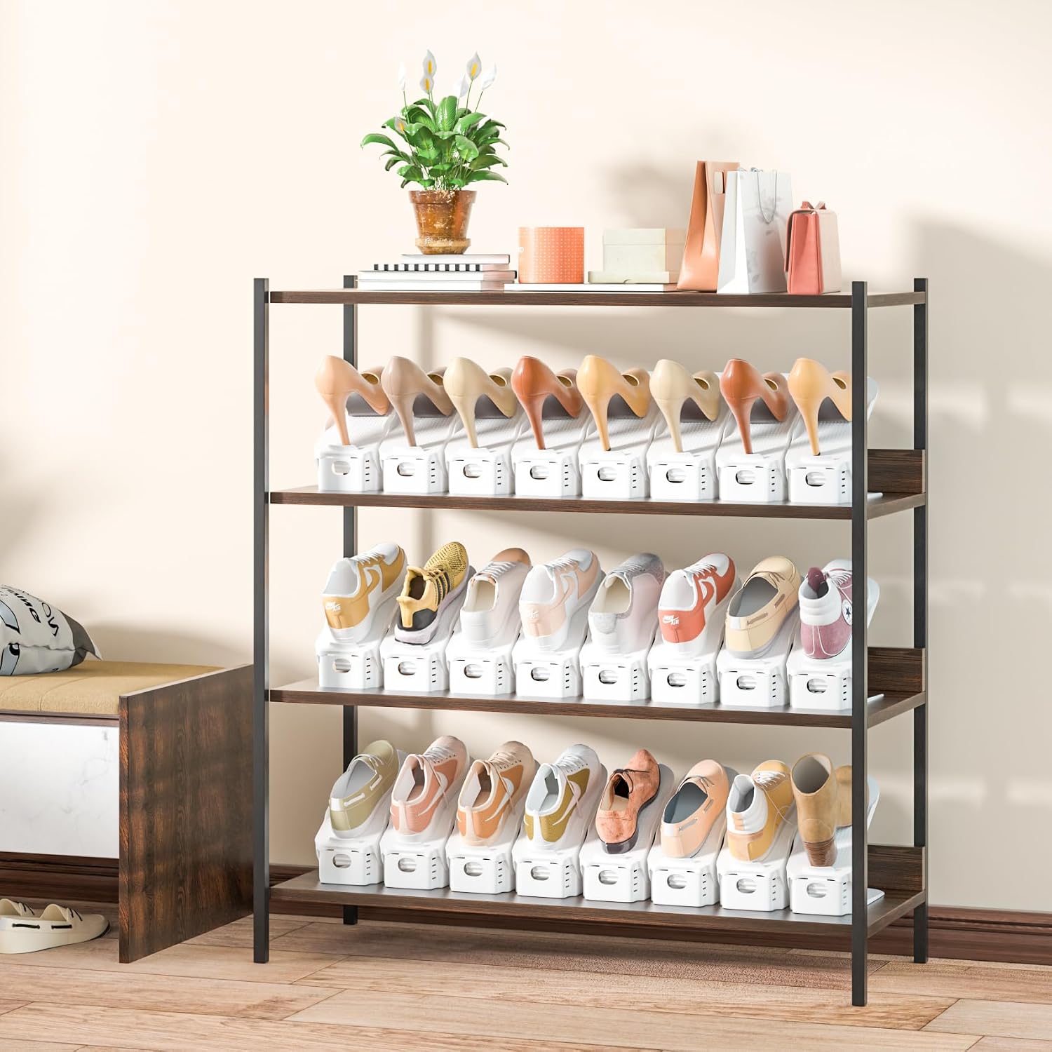 Thumbnail 6 de Neprock 12-Pack White Neprock Shoe Organiser with Adjustable Shoe Slots for Wardrobe Storage