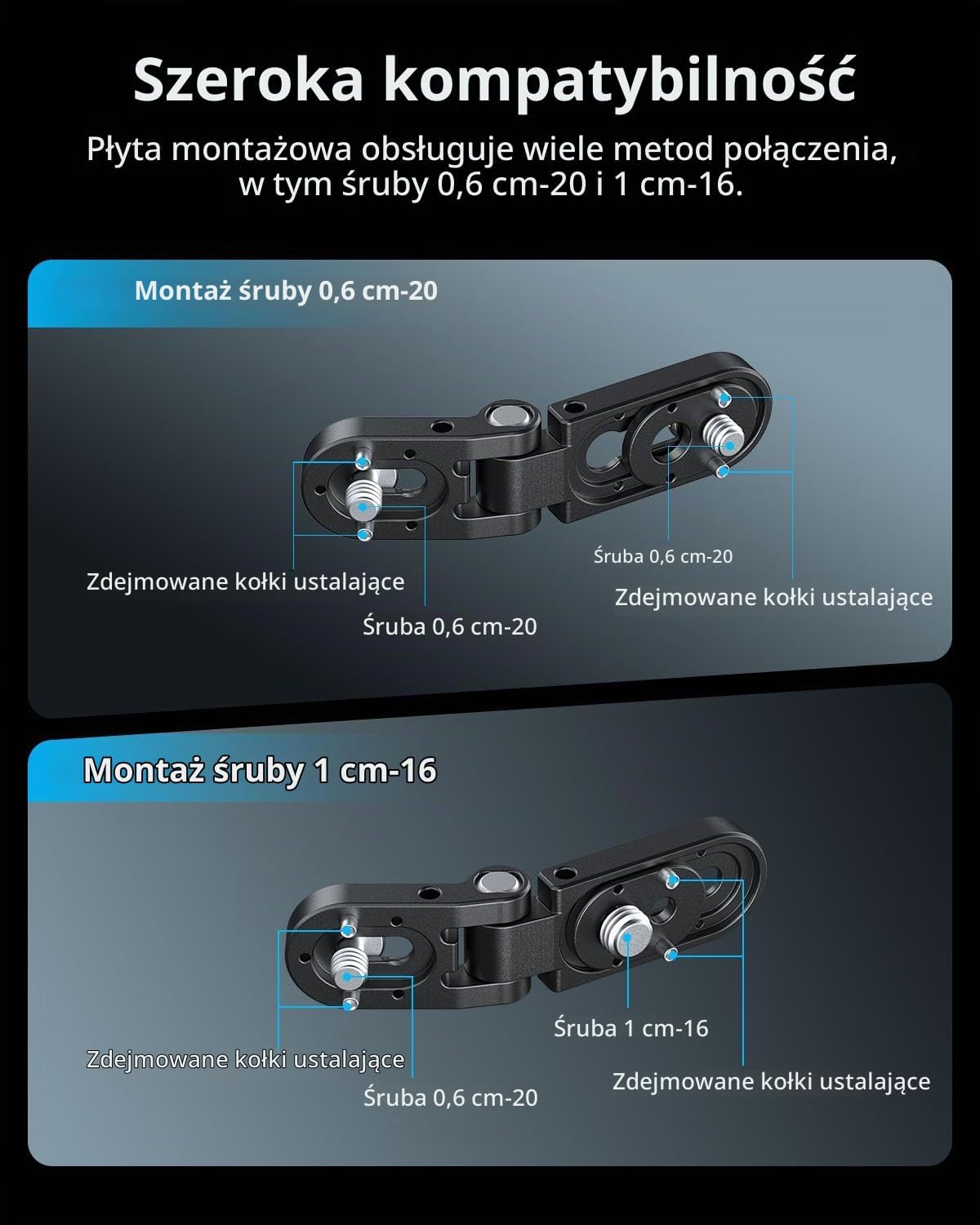 Detalle de SMALLRIG MD5712 – składana miniaturowa płytka montażowa L, udźwig 1,2 kg