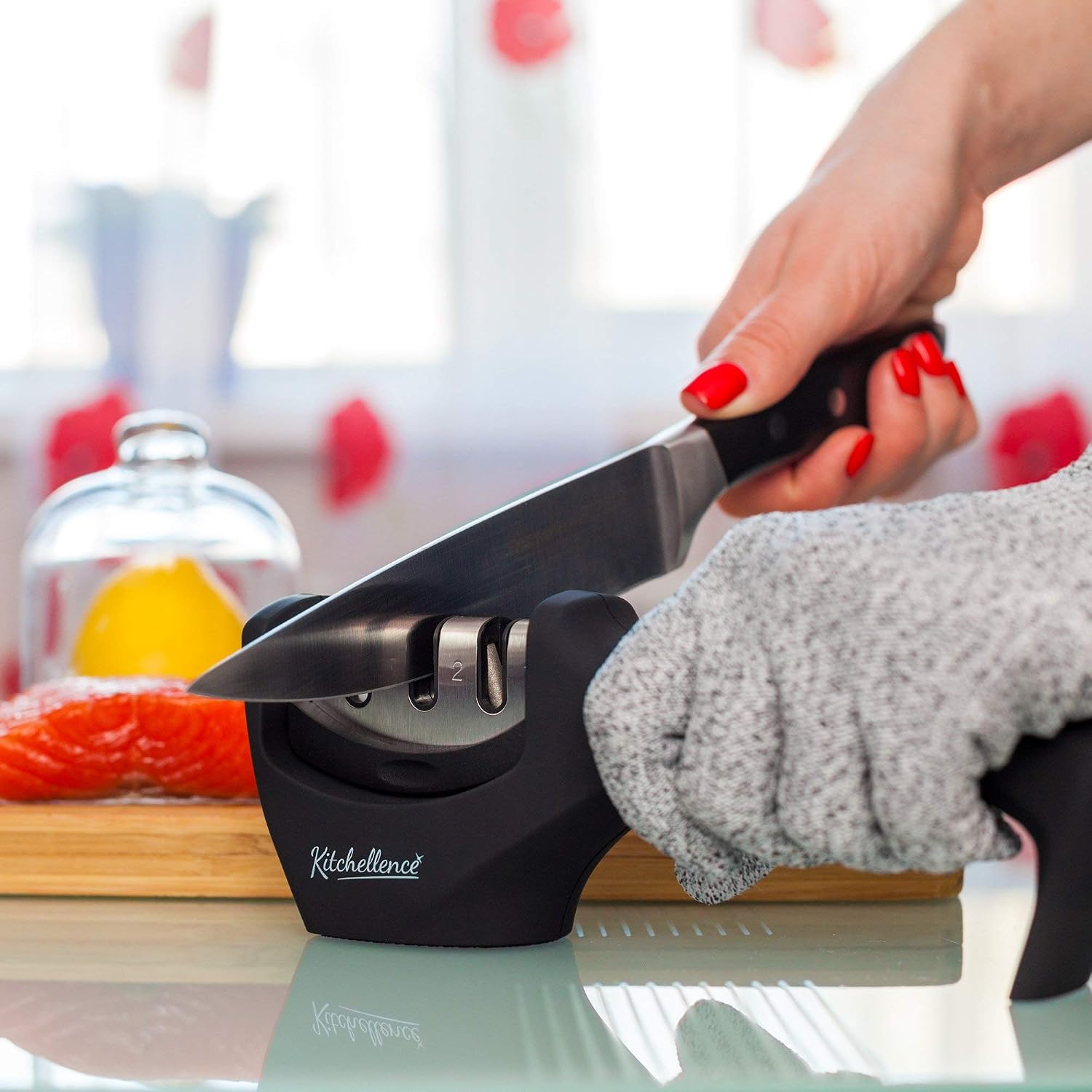 Thumbnail 6 de 4-in-1 Kitchen Knife Accessories 3-Stage Knife Sharpener with Cut-Resistant Glove (Black)