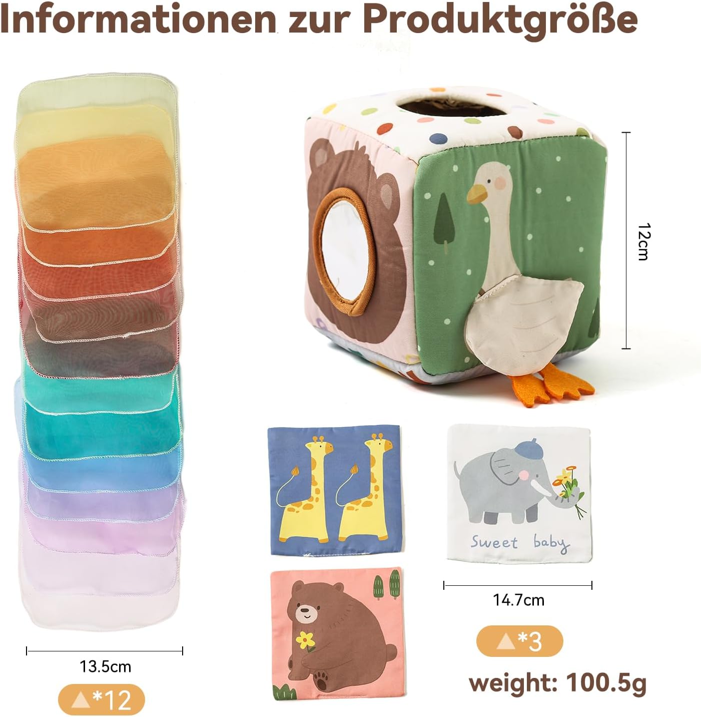 Detalle 2 de Montessori Spielzeug Baby Tücherbox – sensorik & Frühlernen ab 6 Monaten