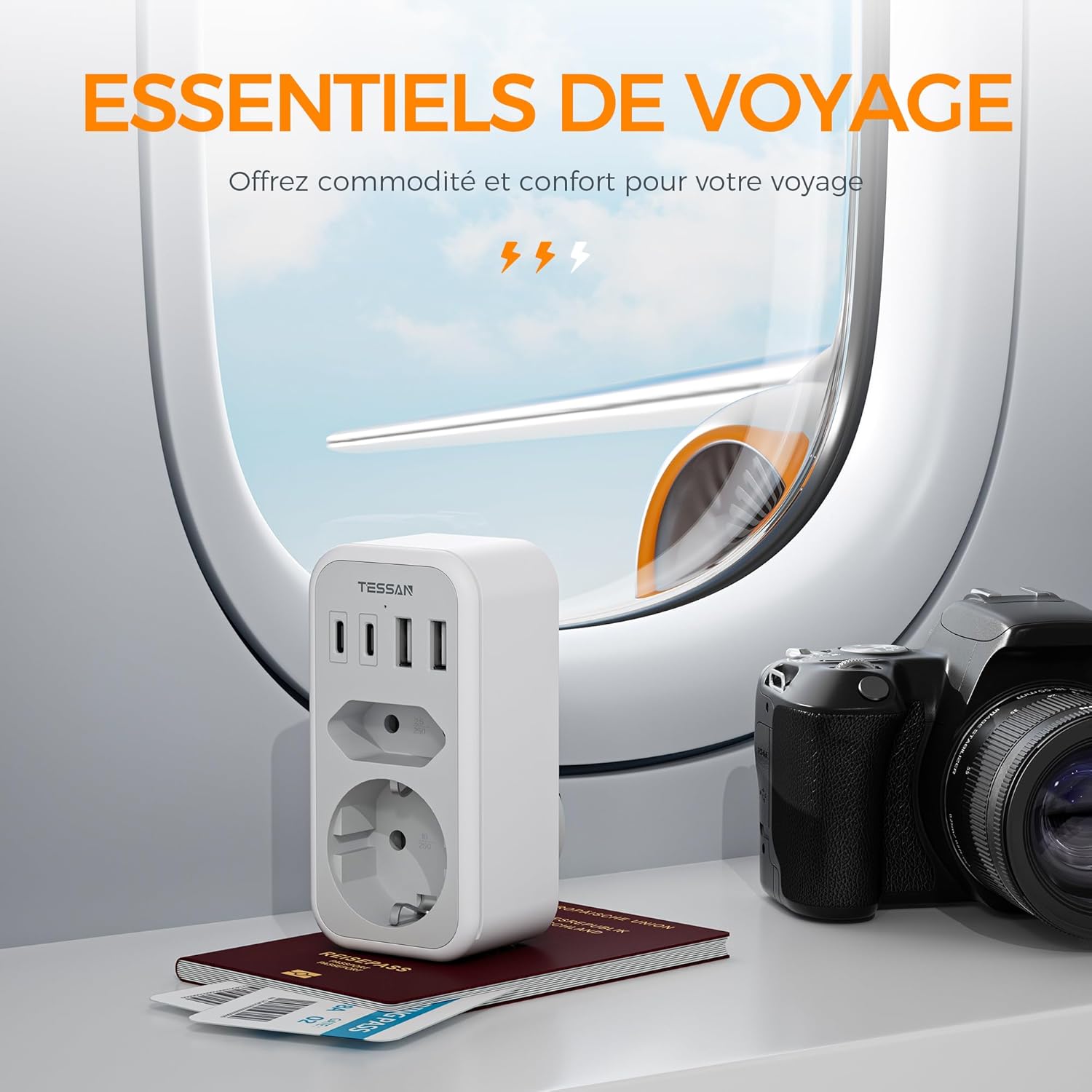 Thumbnail 6 de TESSAN Adaptateur prise USA 6 en 1 (Type B) avec 2 USB‑C et 2 USB‑A – compatible Canada, Mexique, Thaïlande et plus