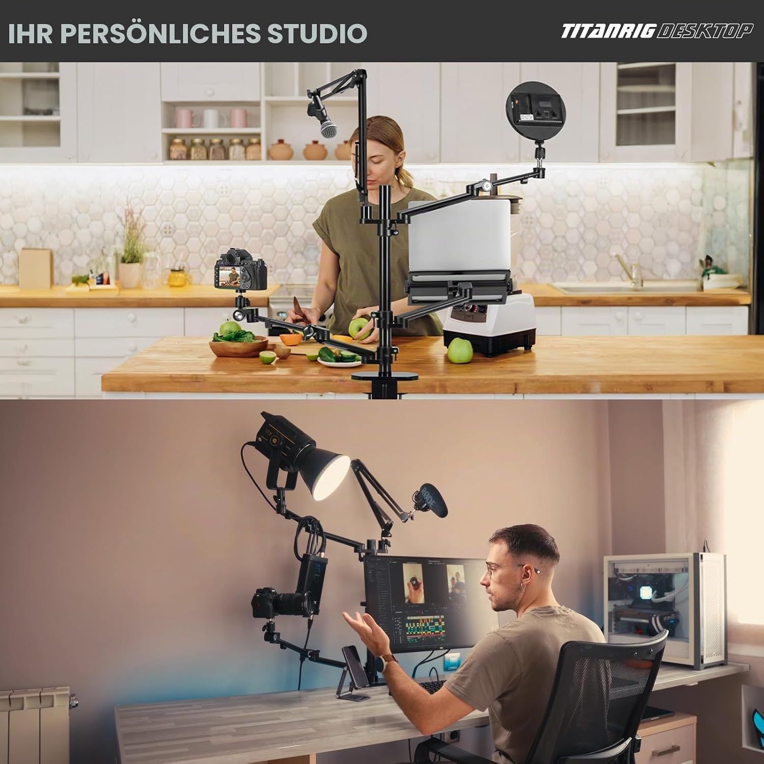 Thumbnail 6 de TARION Tischstativ Overhead Stativ für Kamera – TitanRig 4‑in‑1 Desktop-Setup
