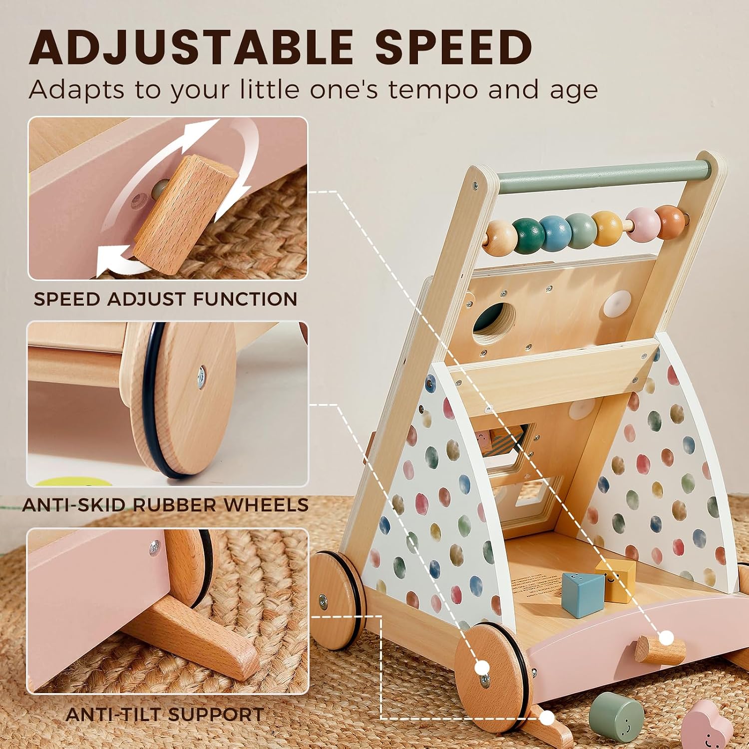 Detalle de Tiny Land Wooden Baby Walker 🚼