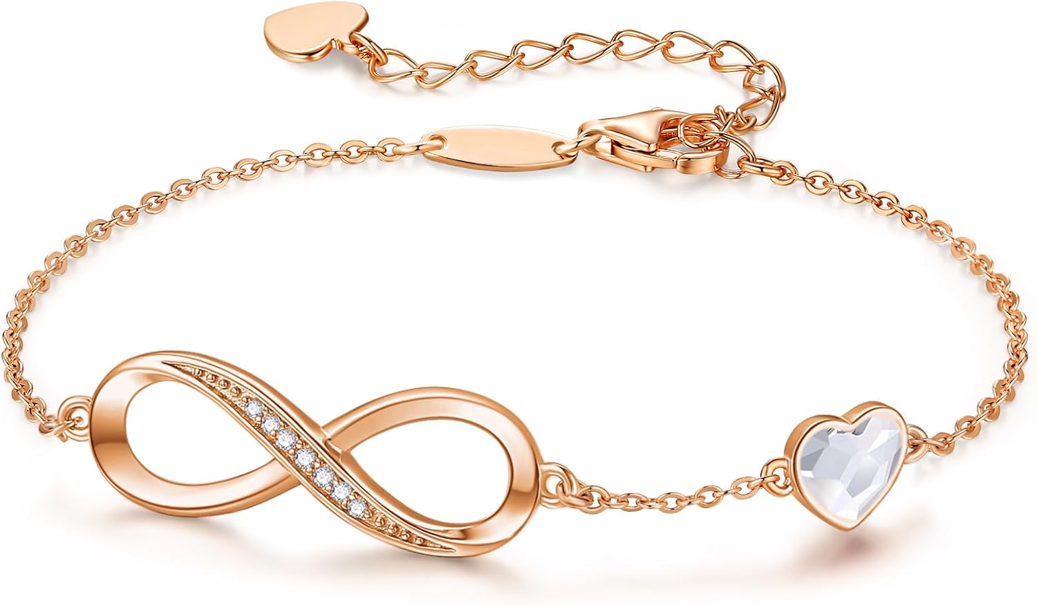 Detalle de Infinity Armband Damen 925 Sterling Silber Rosegold – Unendlichkeit Herz Charm, verstellbar