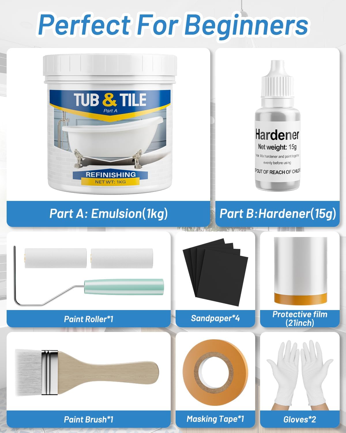 Detalle 2 de Xmntdo 35 oz Tub and Tile Refinishing Kit, Semi-Gloss White, Low Odor