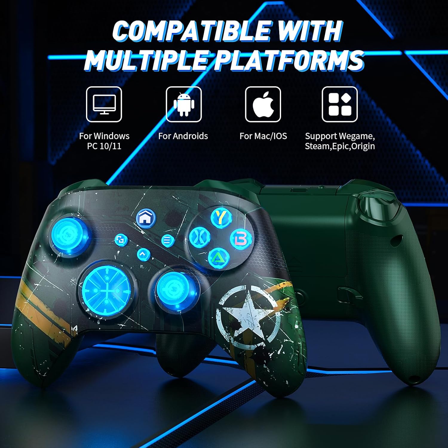 Detalle 2 de Dinosoo Wireless Controller für Xbox Series X|S, Xbox One, PC und Mobilgeräte – RGB, TURBO, Macro, Dual Vibration, 3,5 mm Klinke
