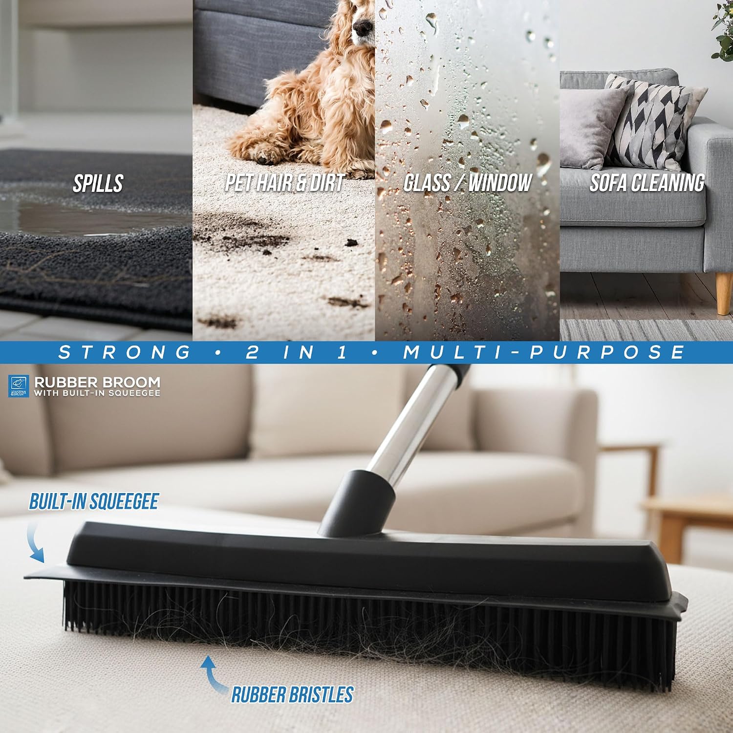 Thumbnail 4 de Rubber Broom Carpet Brush Indoor Floor & Carpet Sweeper with Silicone Bristles and Long Collapsible Handle