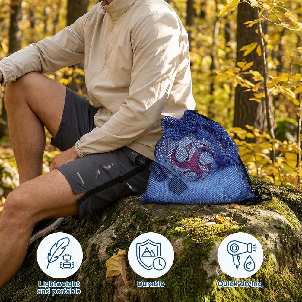 Detalle de Alaoo borsa a rete con coulisse (zaino grande) Blu, ideale per spiaggia, nuoto e sport