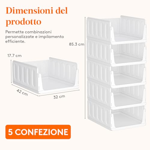 Detalle de Lifewit organizador de armario apilable, 5 cajas deslizantes de 24 L en blanco