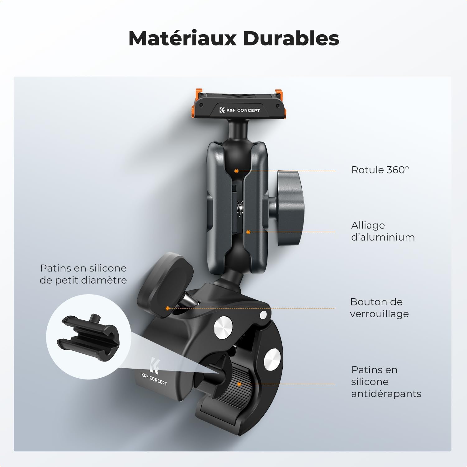Thumbnail 5 de K&F CONCEPT Support Super Pince magnétique à dégagement rapide pour guidon (double rotule 360°) compatible Osmo Action