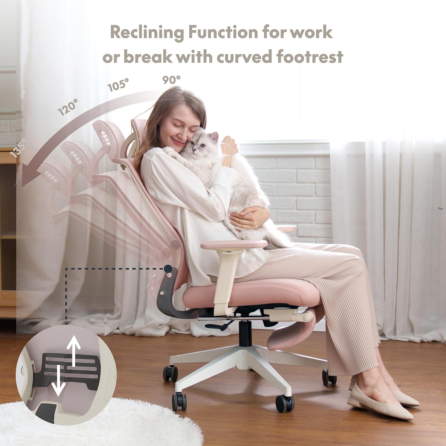 Detalle 2 de FLEXISPOT OS1 Series Foldex Ergonomic Office Chair, Pink, Foldable Backrest