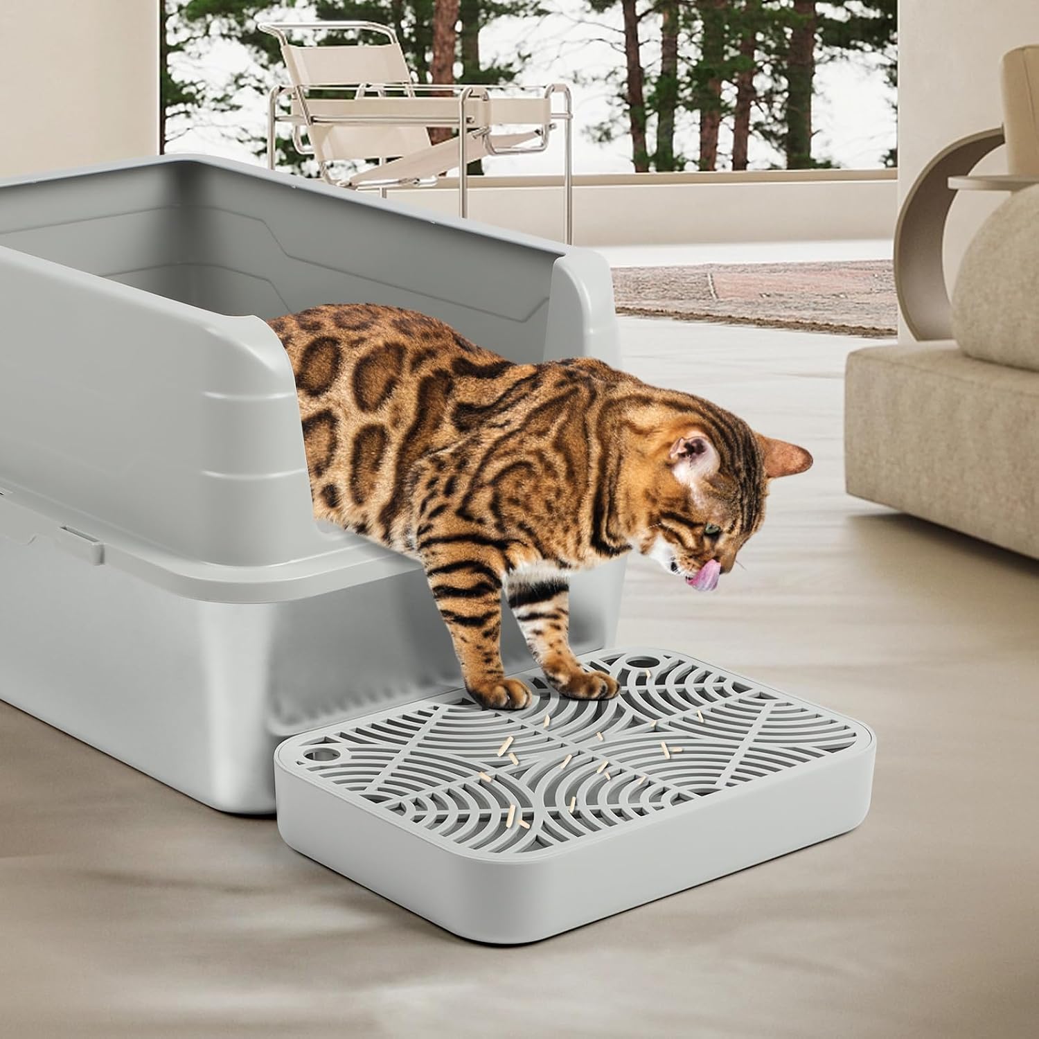 Thumbnail 6 de Bartuke Plastic Cat Step Stairs with Litter Box Ramp and Filter Function (Light Grey)
