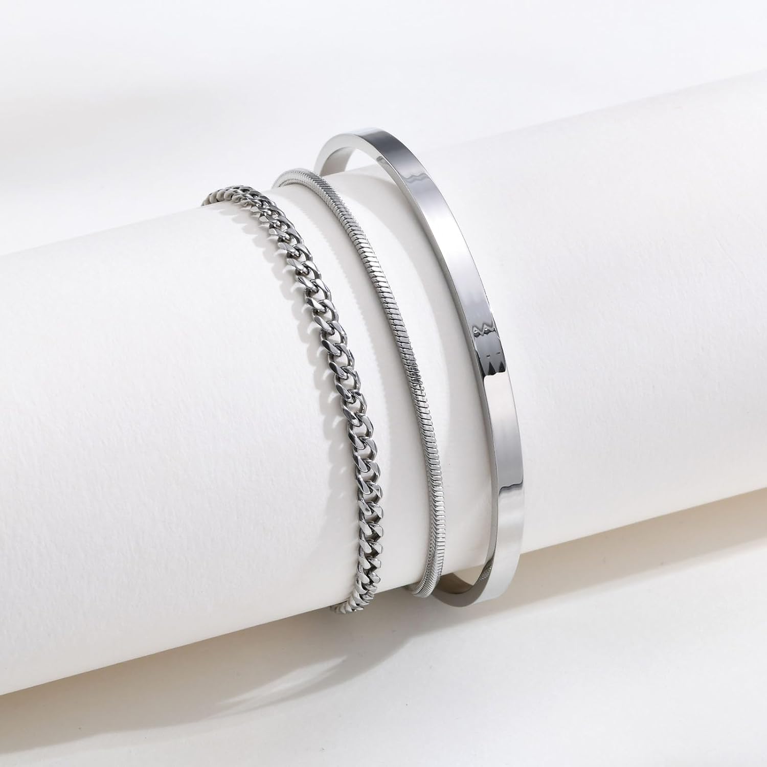 Detalle 2 de Halora Silber Armband Herren 3er Set Edelstahl