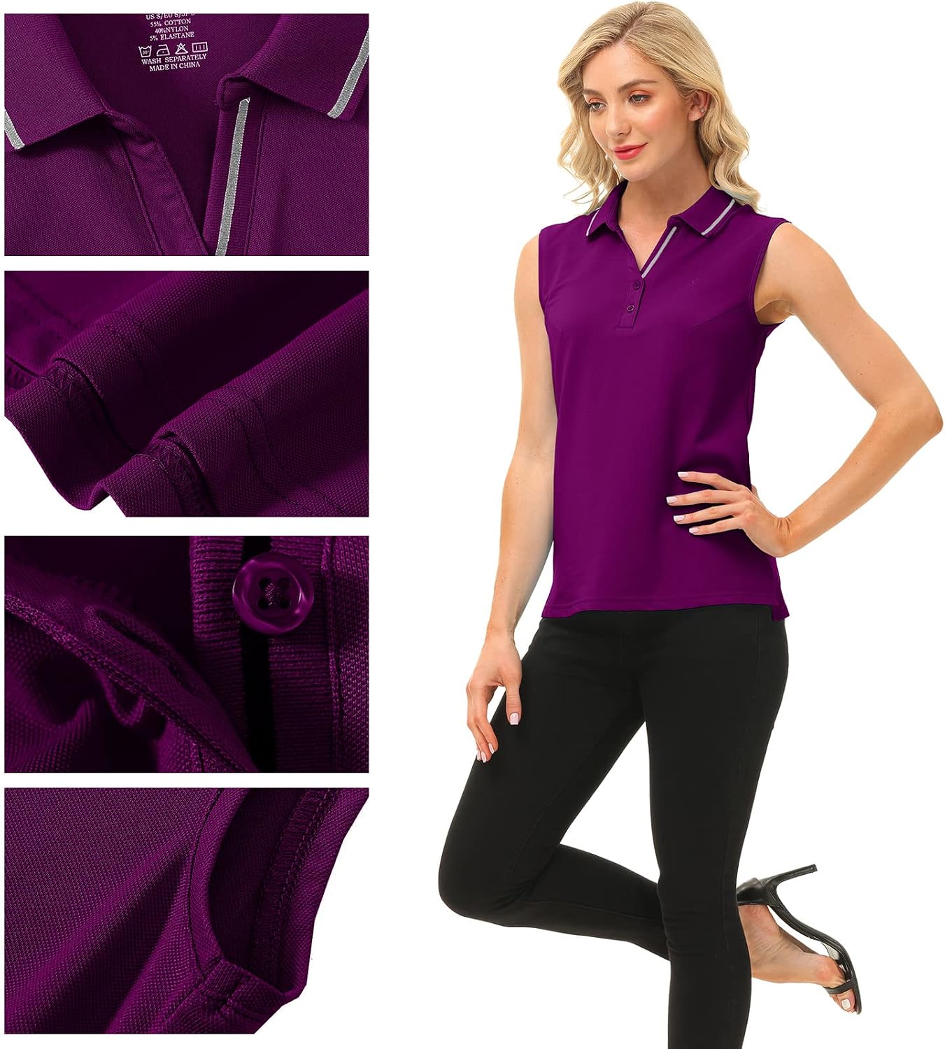 Detalle de MoFiz polo femme sans manches respirant pour sport, travail et loisirs