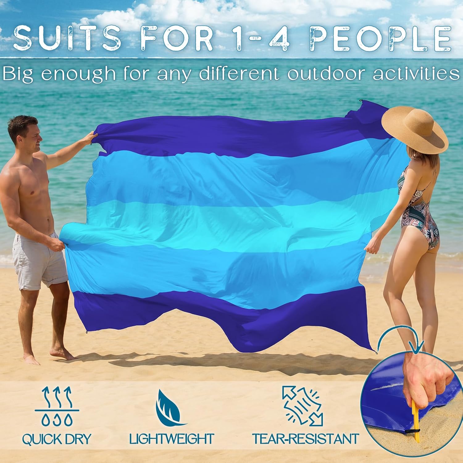 Thumbnail 3 de BYDOLL Beach Blanket Waterproof Sandproof Oversized 78'' x 81'' (10' x 9') – Lightweight, Sand-Free Picnic Mat