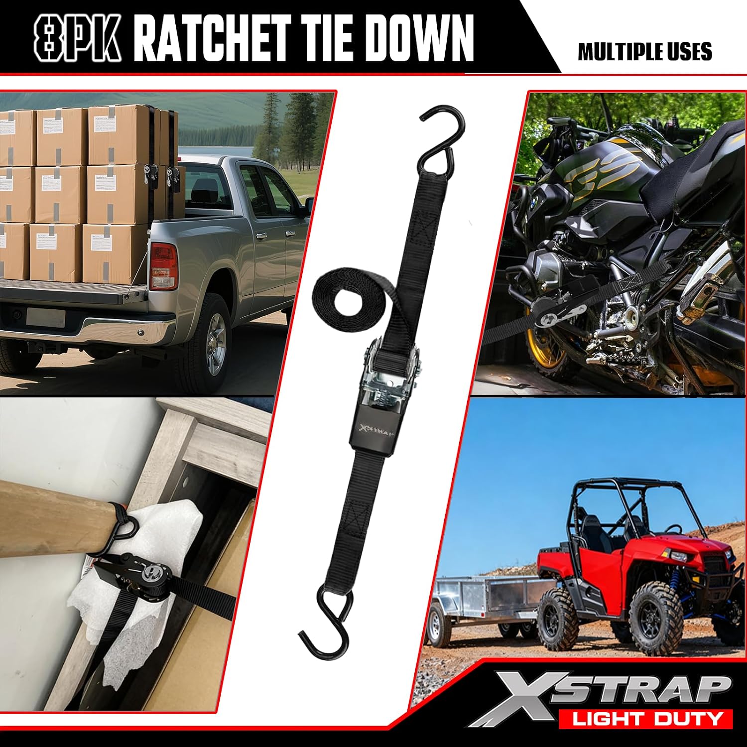 Detalle de XSTRAP STANDARD 16044-11100 Ratchet Tie-Down Straps, 1-Inch x 10-Foot, 8-Pack