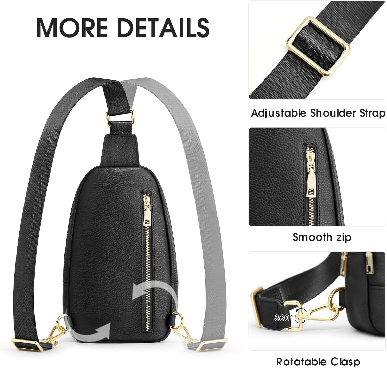 Thumbnail 5 de Kattee Sac à bandoulière pour femme en cuir grainé – petit sac banane avec blocage RFID