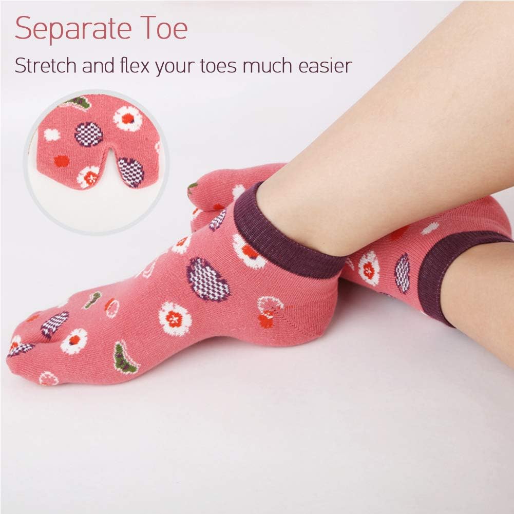 Detalle de Chaussettes japonaises Tabi femme en coton – Sakura motif, 4 paires (taille 35-41)