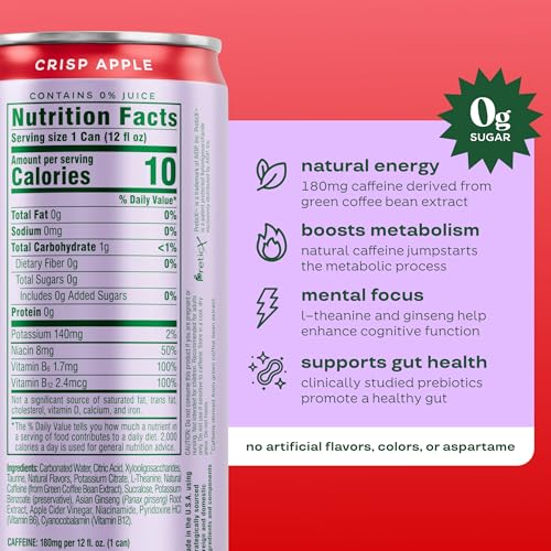 Detalle de Bloom Nutrition Apple Crisp Sparkling Energy Drink, 12oz 12 Pack: A Fresh Boost with Natural Caffeine