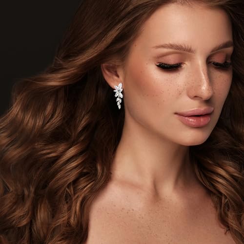 Thumbnail 2 de Aliyoham Bridal Wedding Earrings for Women – Silver Plated Cubic Zirconia Floral Drop Dangle Jewellery