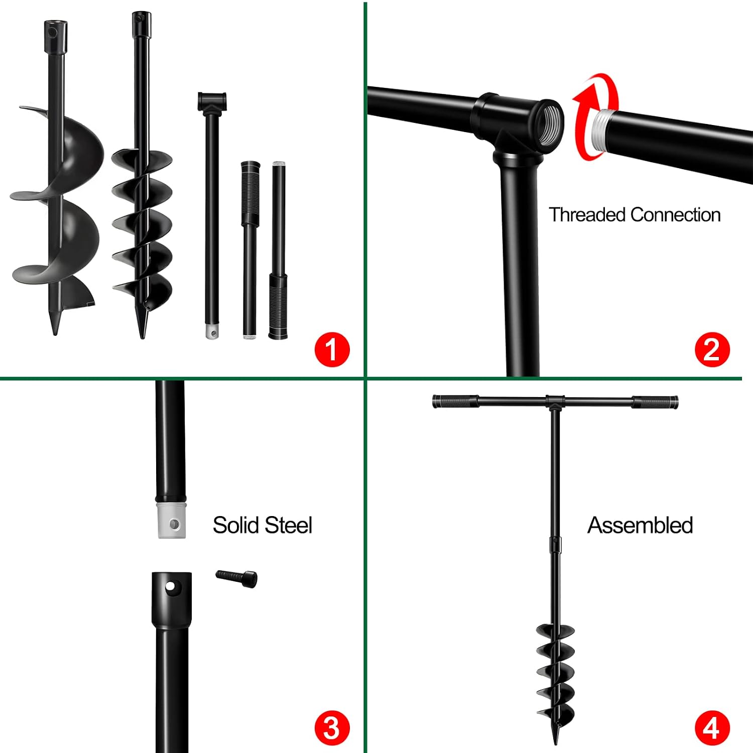 Detalle 2 de LONGRUN 460dg Manual Garden Auger, 4- and 6-Inch Alloy-Steel Bits