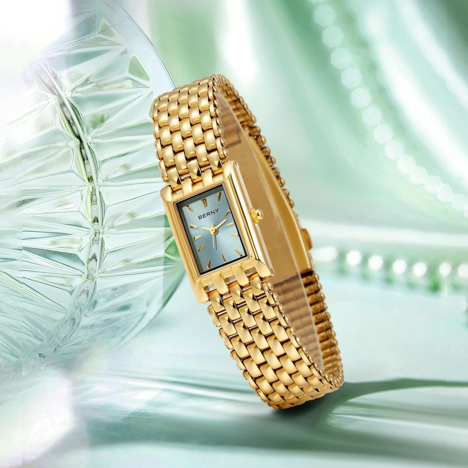 Thumbnail 6 de BERNY Gold Uhr für Damen – Rechteckiges Design, Quarz, 3ATM Wasserfest
