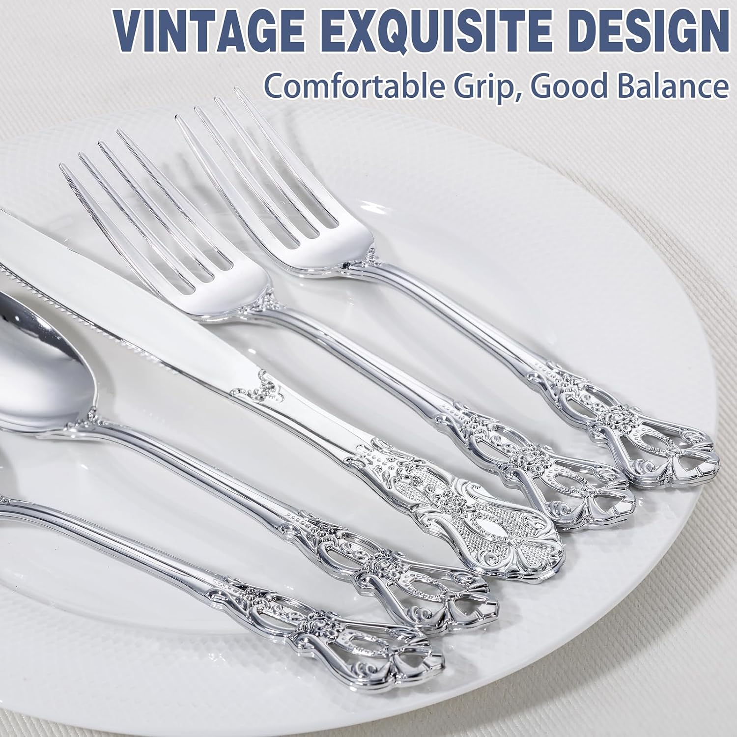 Thumbnail 3 de Joyido 150PCS Silver Plastic Silverware - Heavy Duty Disposable Flatware for Catering, Parties, and Weddings