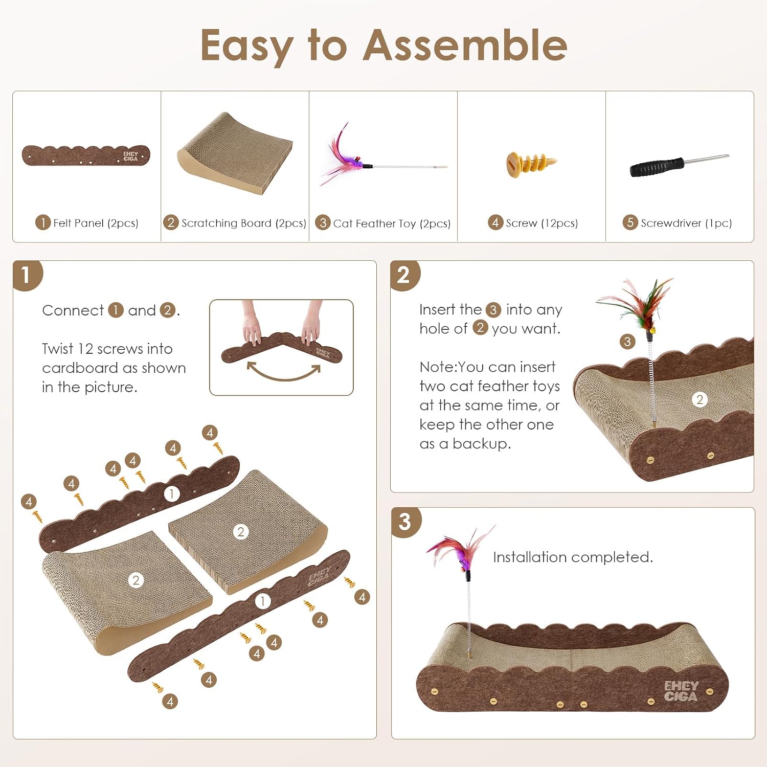 Thumbnail 6 de EHEYCIGA PT35SA03L 26-Inch Cardboard Cat Scratcher Bed with Toys, Brown