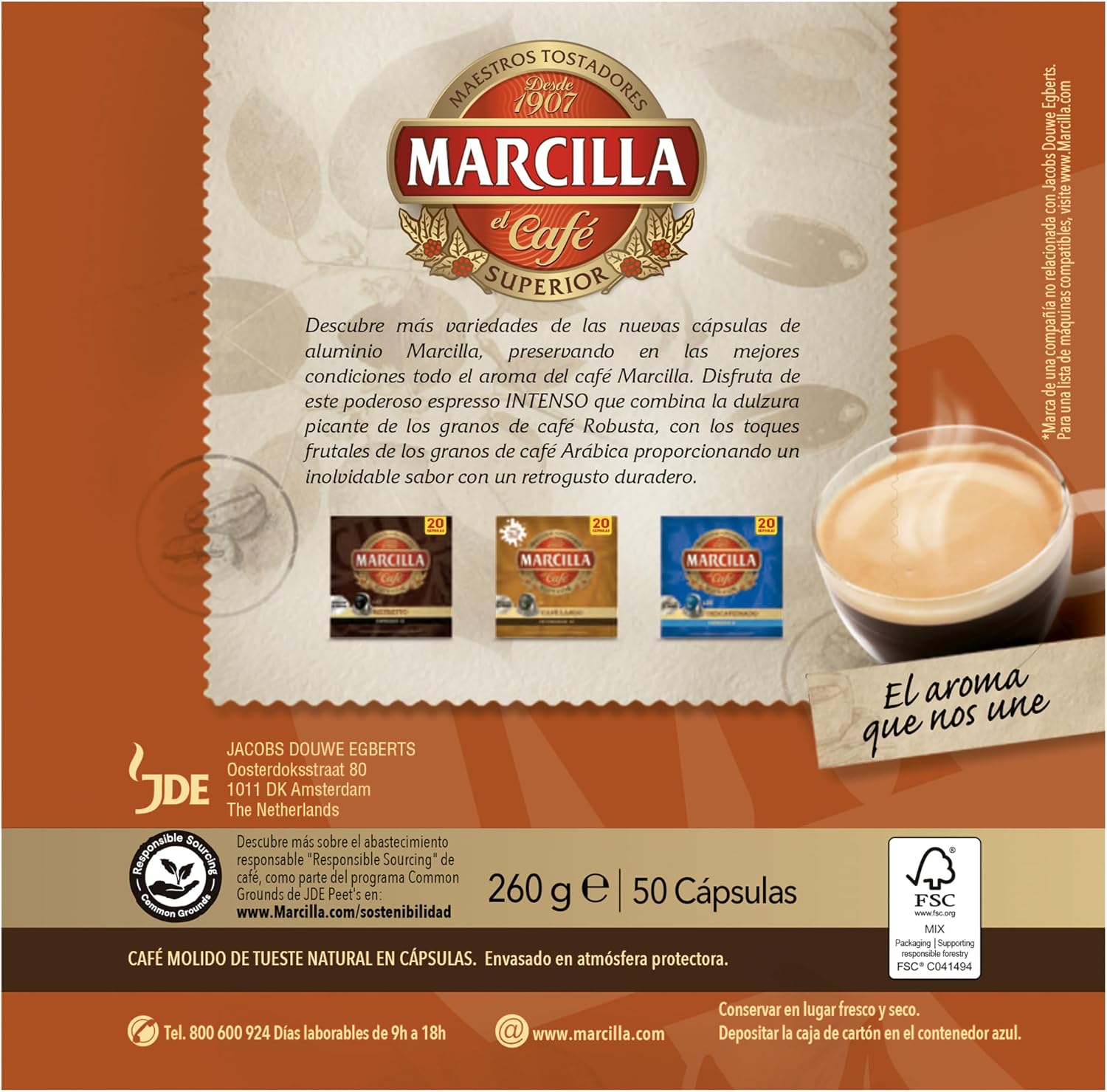 Detalle 2 de Marcilla Cápsulas de Café Intenso Intesidad 10 | 50 cápsulas compatibles Nespresso