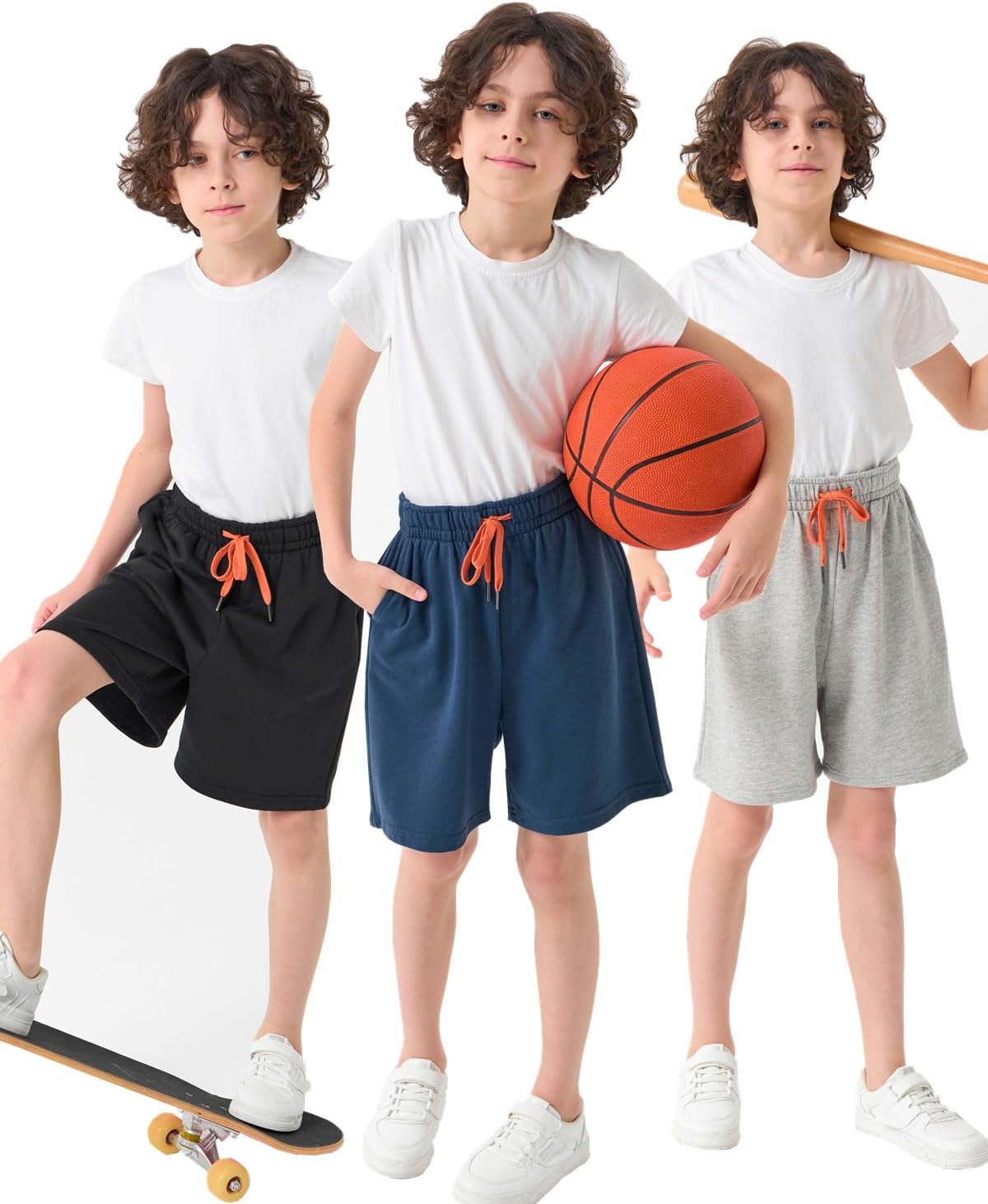 Detalle de Boys Shorts Kids Summer Shorts 3-Pack: Sweat Short Trousers Joggers with Pockets and Drawstring (Size 4–14 Years)