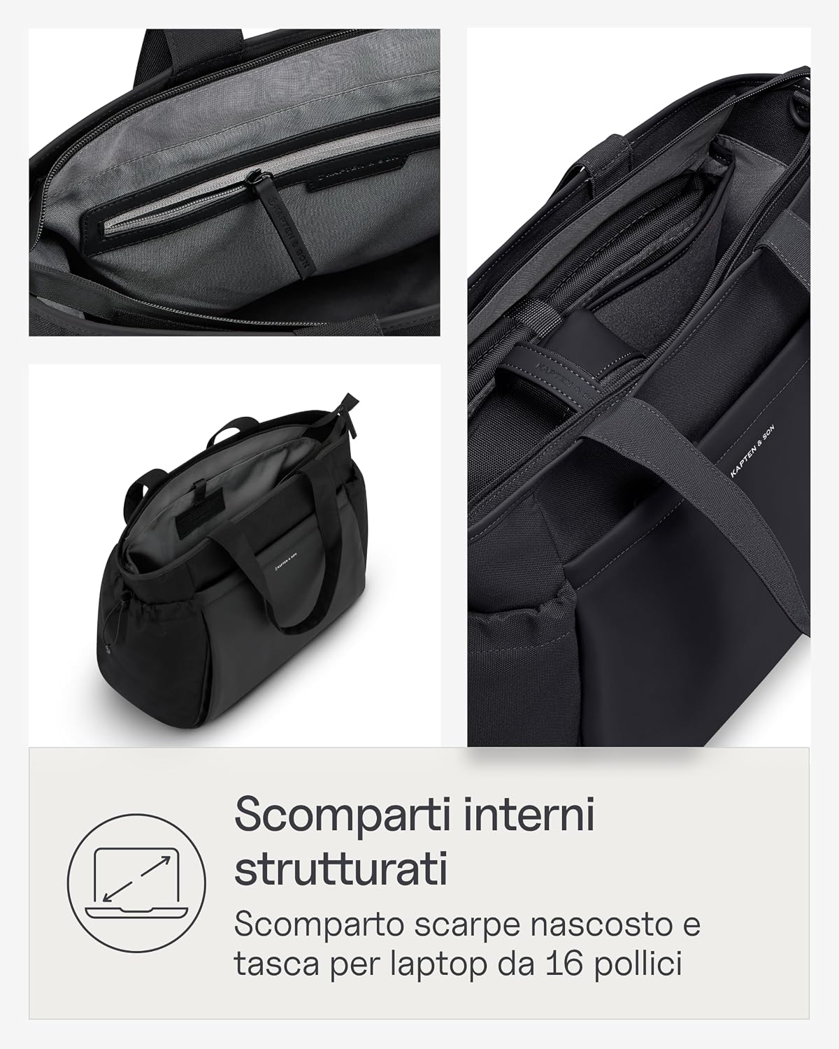Thumbnail 3 de Kapten & Son Hellvi Shopper nero 25 L: borsa università e viaggio con compartimenti intelligenti