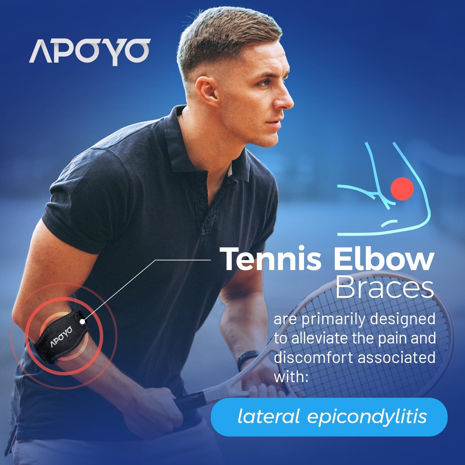 Detalle de APOYO Tennis Elbow Brace: Adjustable Counterforce Arm Band for Tendon Relief