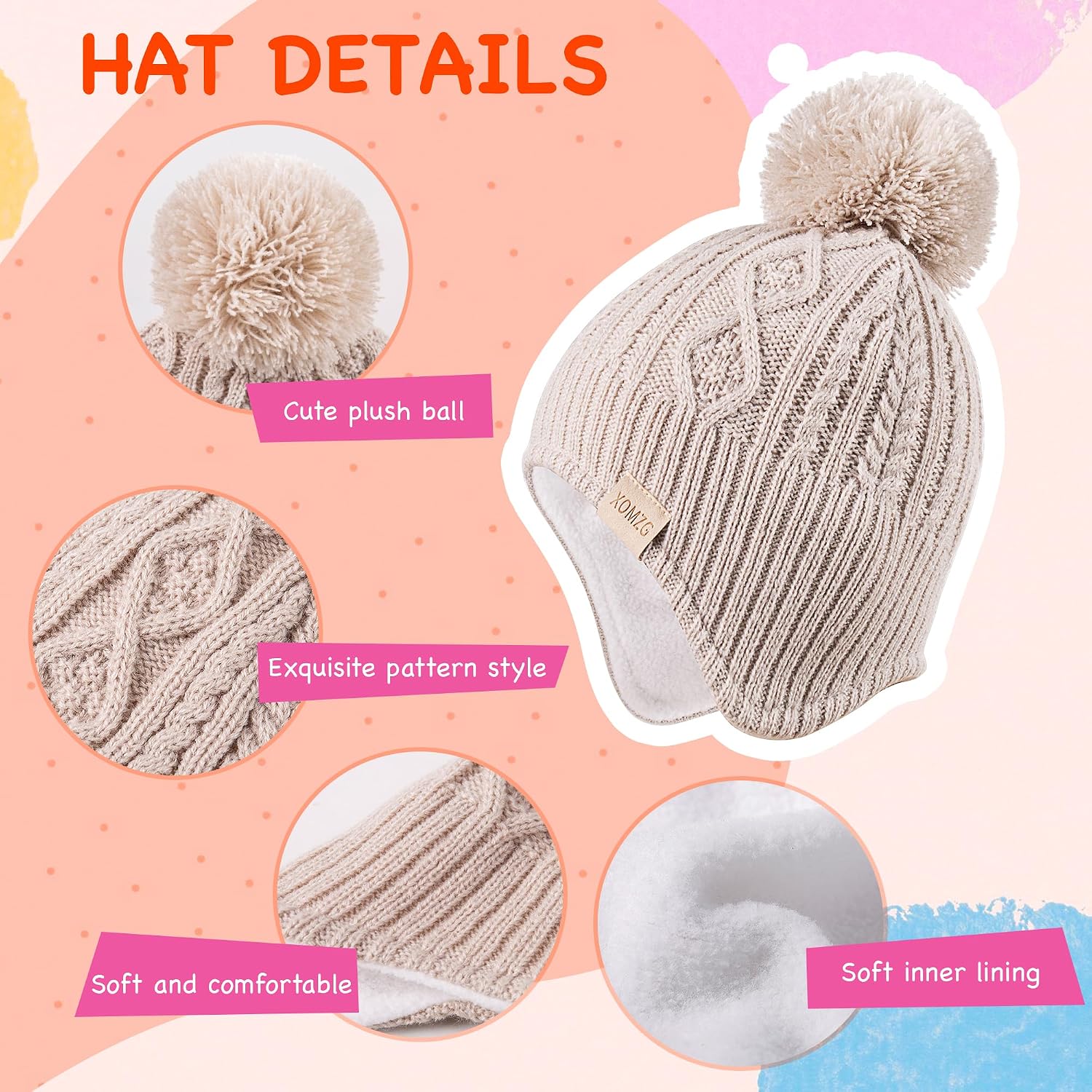 Detalle 2 de Baby Beanie Hat and Scarf Set, 0–36 Months