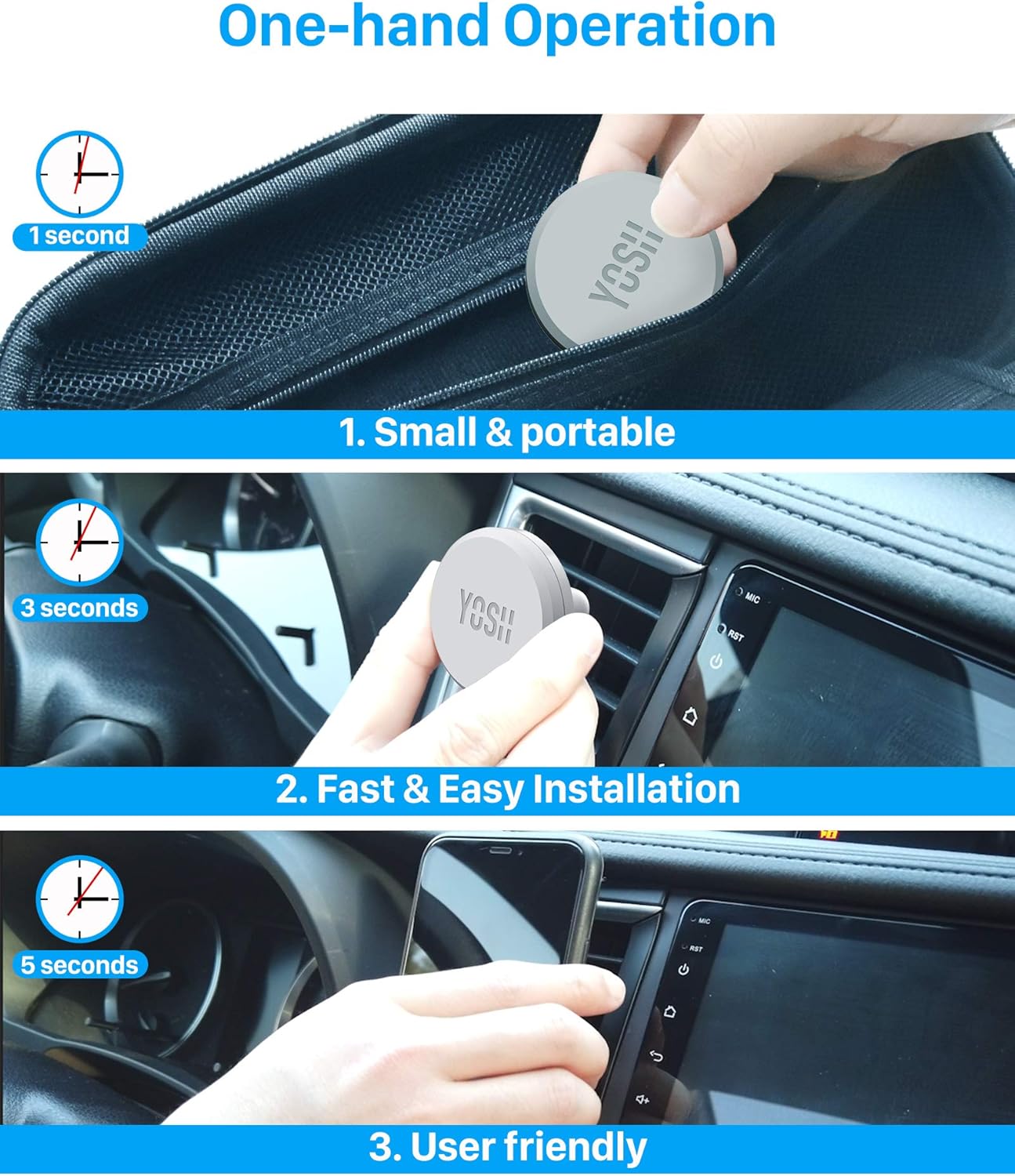 Detalle 2 de YOSH Air Vent Magnetic Car Phone Holder with N50 Magnets and 2 Metal Plates (40mm)