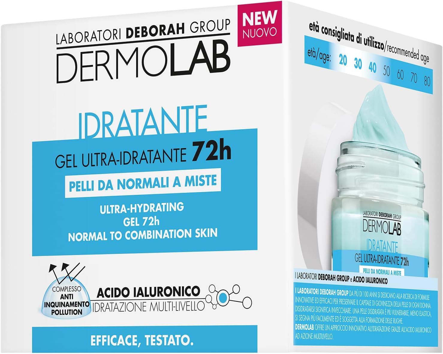 Thumbnail 1 de Dermolab Crema Viso Idratante Gel 72H con acido ialuronico per pelli normali e miste, effetto rimpolpante, 50 ml