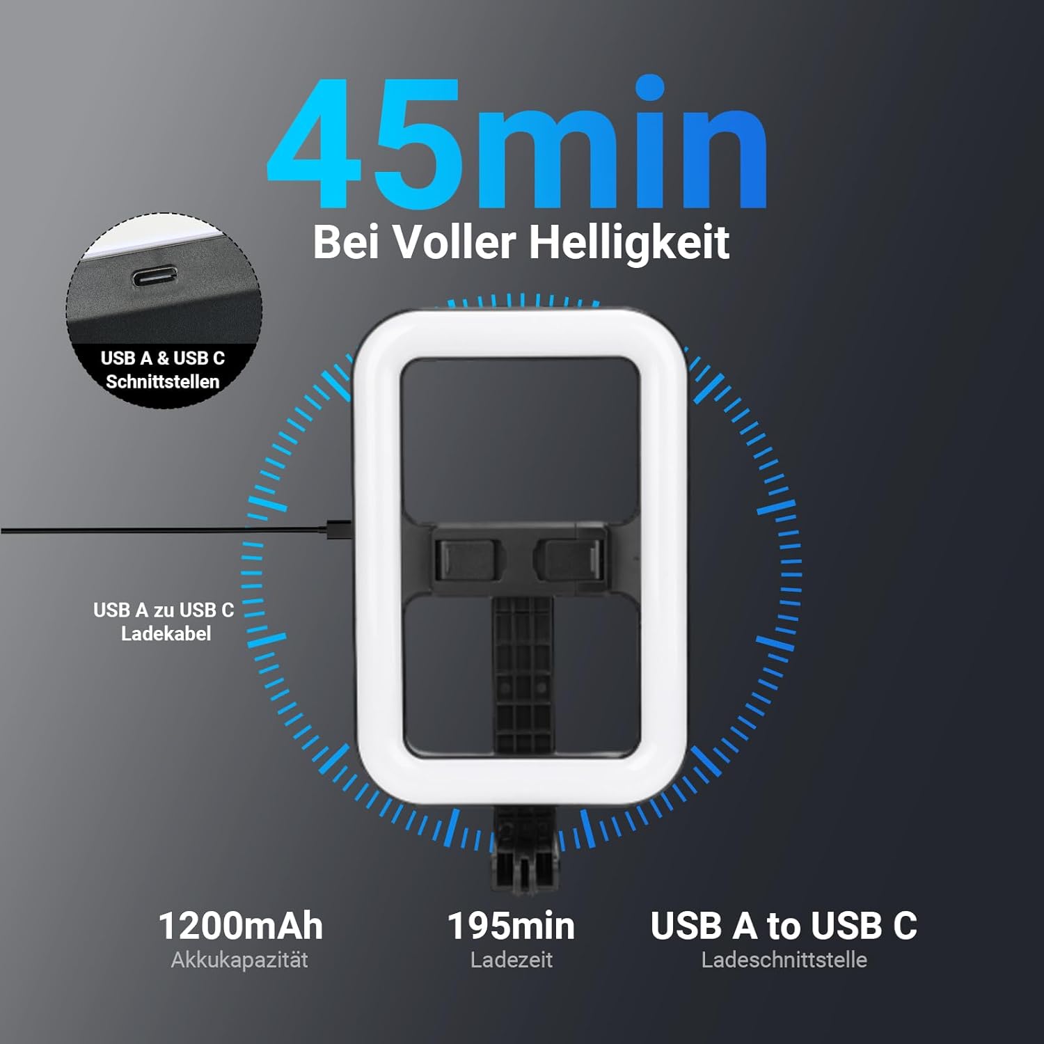 Detalle 2 de NEEWER Basics NL100B: USB‑Ladebarer Selfie Ringlicht‑Stativ mit 72" Auszug und Bluetooth Fernbedienung