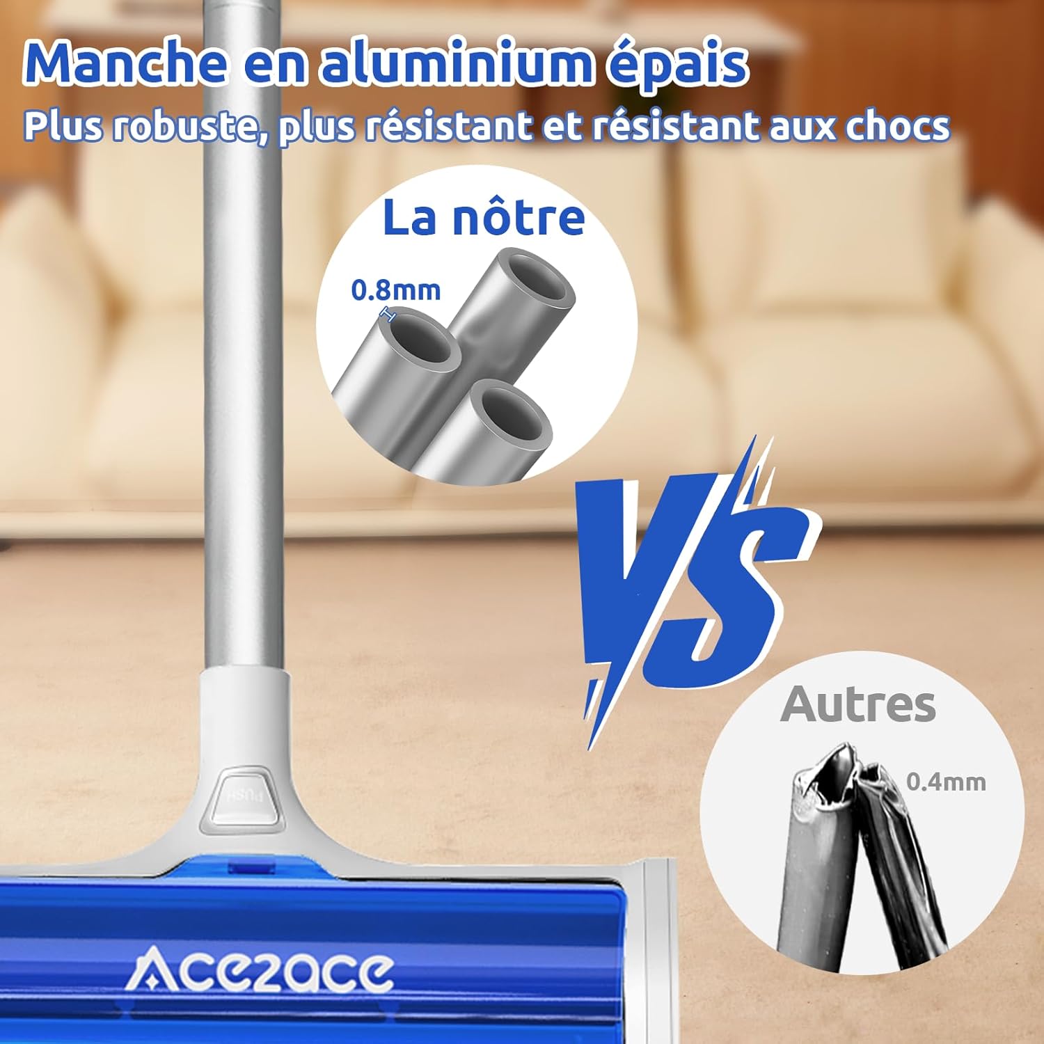 Thumbnail 3 de ACE2ACE Brosse Tapis anti-poils pour tapis et carpettes, manche réglable jusqu’à 1,5 m (bleu)
