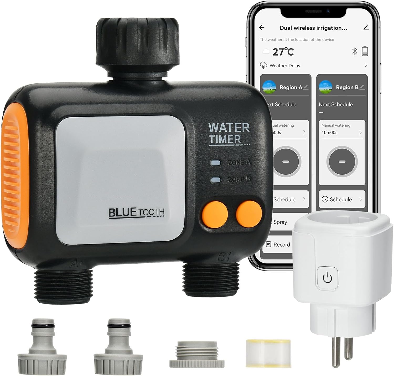Detalle de Johgee irrigazione WLAN a 2 uscite: controllo intelligente per giardino con hub Wi‑Fi e compatibilità Alexa/Smart Life