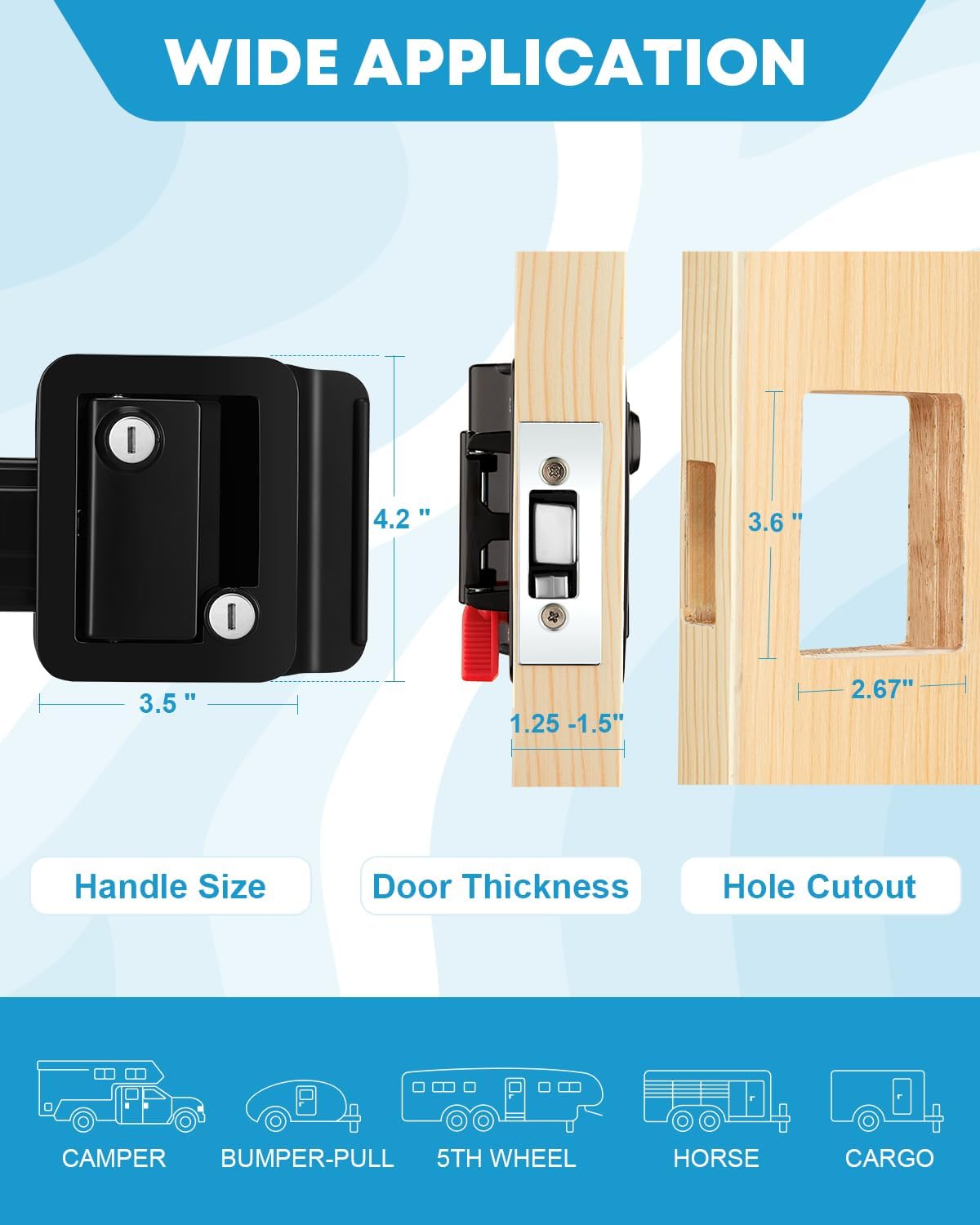 Detalle 2 de Kohree Upgraded RV Door Lock Replacement with Paddle Deadbolt (100% Zinc Alloy, Black)