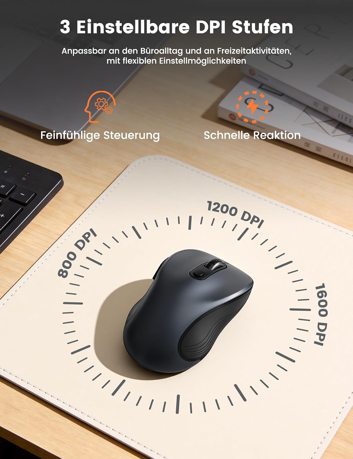 Thumbnail 2 de SABLUTE Maus Kabellos M01 (2,4 GHz) – 800/1.200/1.600 DPI, 6 leise Tasten & ergonomisches Design