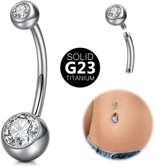 Detalle de CIZME G23 Titanium 12mm Belly Bar with Double Gem – Hypoallergenic 14G Navel Ring