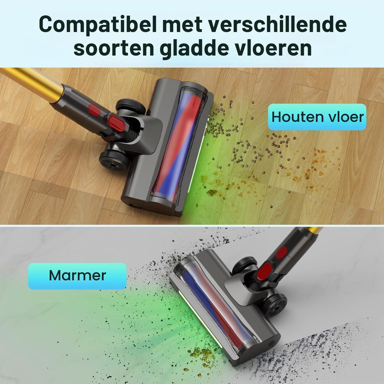 Detalle 2 de KENVOR D029-R vloerborstel met zachte roller en 6 groene leds
