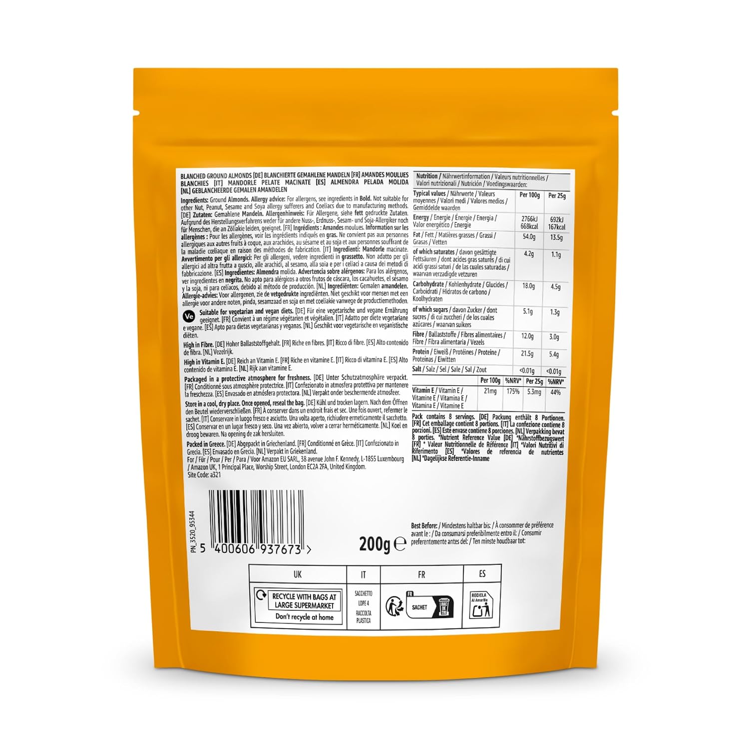 Thumbnail 1 de By Amazon Blanchierte gemahlene Mandeln – 200 g, 5 Stück: Vielseitig, ballaststoffreich und vegan