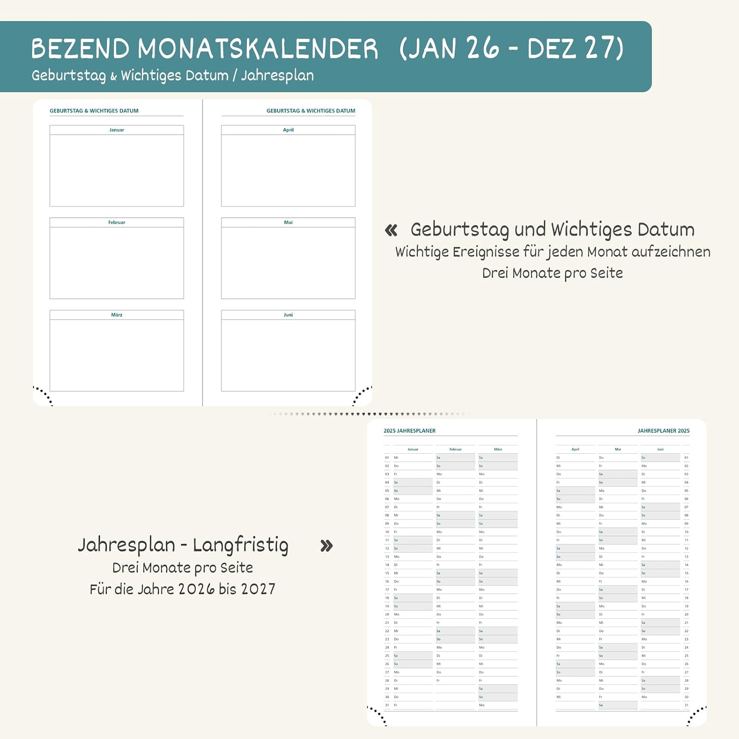 Detalle 2 de BEZEND Monats-Taschenkalender 2026/27 A6