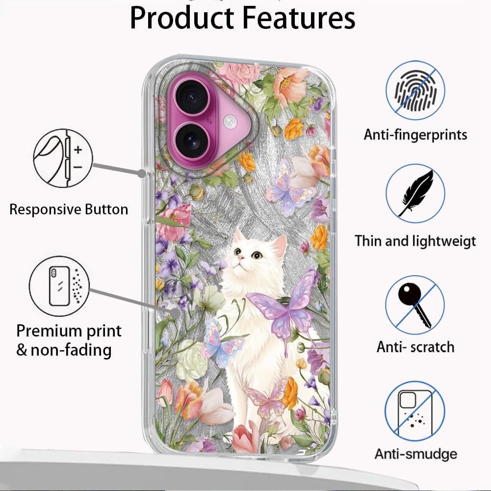 Thumbnail 2 de Tedyhulle Hülle für iPhone 16 6,1" – Blumenkatze TPU-Silikon Hülle