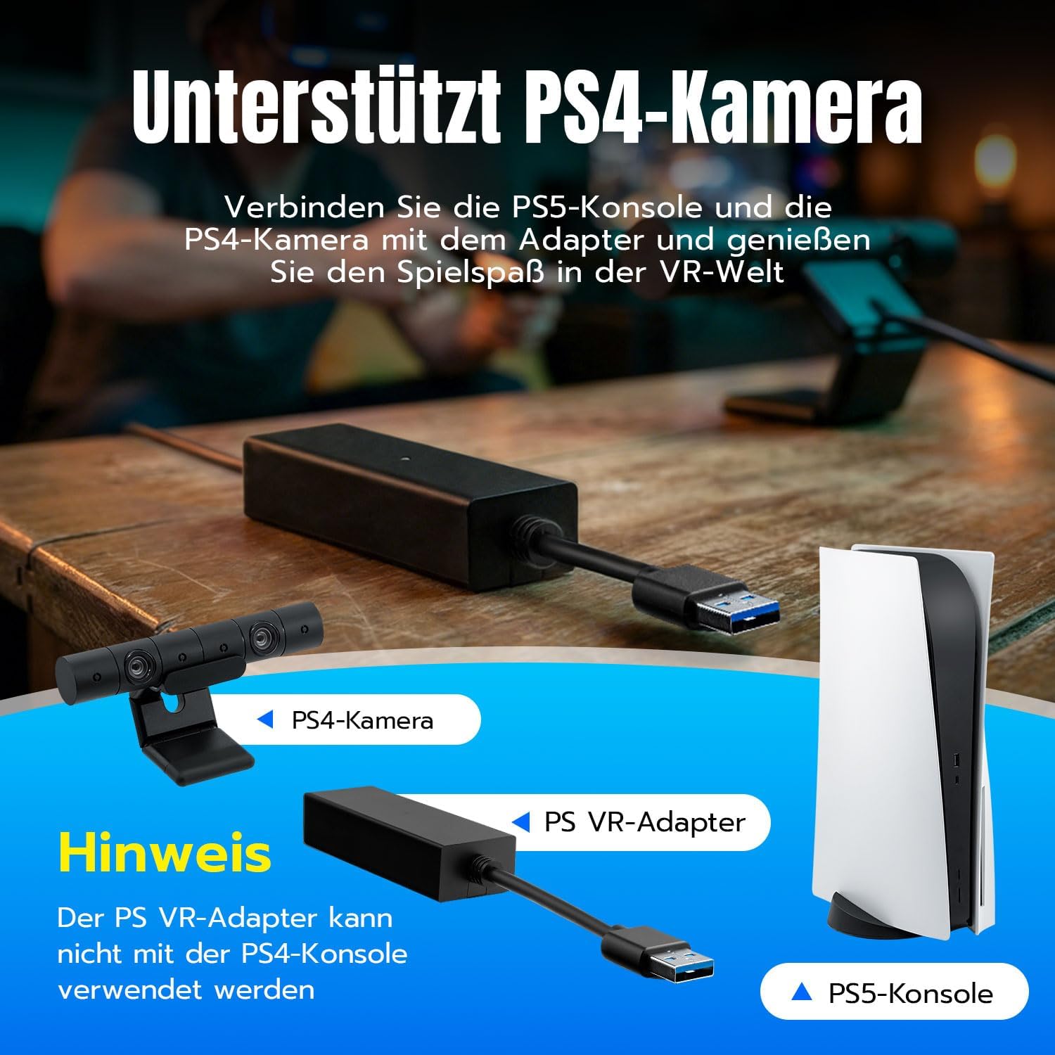 Thumbnail 3 de Tolesum VR Kamera Adapter für PS5/PS5 Pro/PS5 Slim – PS VR/PS4-Kamera-Konverter (USB 3.0, PS VR Zubehör)