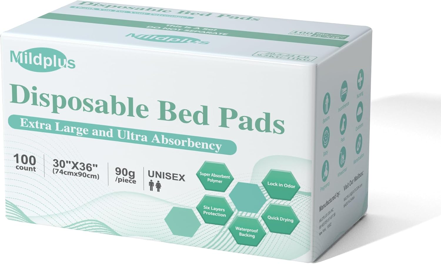 Detalle de MILDPLUS MP-30X36-Super-100 Disposable Bed Pads, 30" x 36", 100 Count