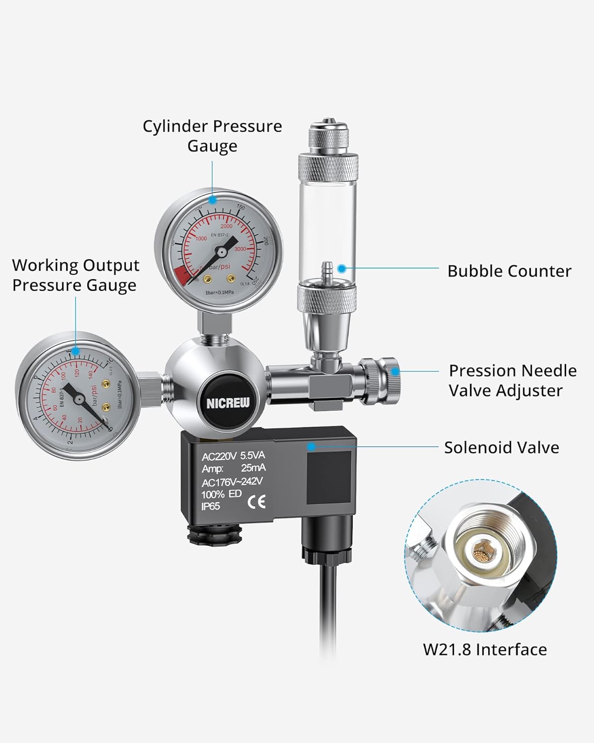Detalle 2 de NICREW Außen-CO2-Regler für Aquarien W21,8