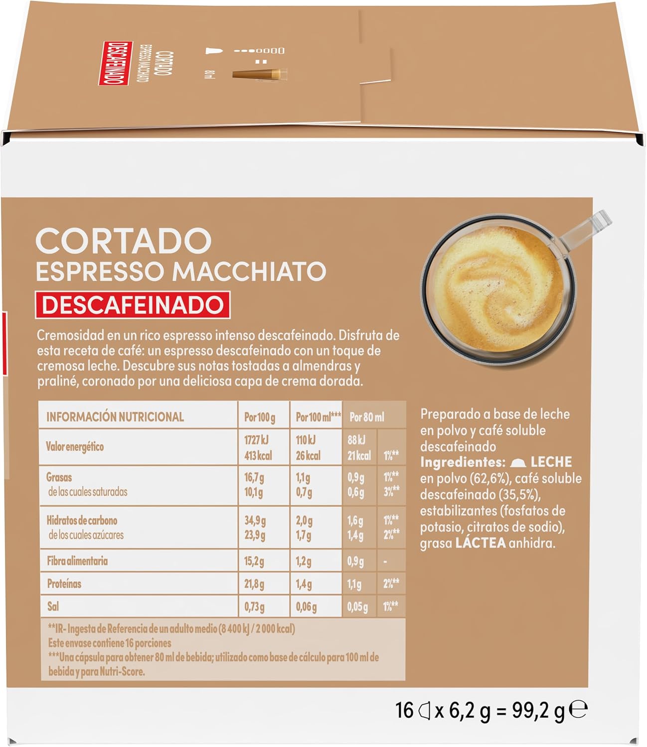 Detalle de NESCAFÉ Dolce Gusto Cortado Descafeinado ☕ 48 cápsulas (3x16)